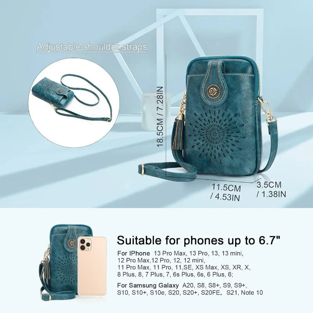 Women’s Vegan Leather Crossbody Bag Compact Organizer Phone Purse